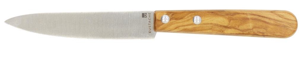 Couteau d'office équipé d'une lame en acier inoxydable micro-dentelé et manche en olivier.